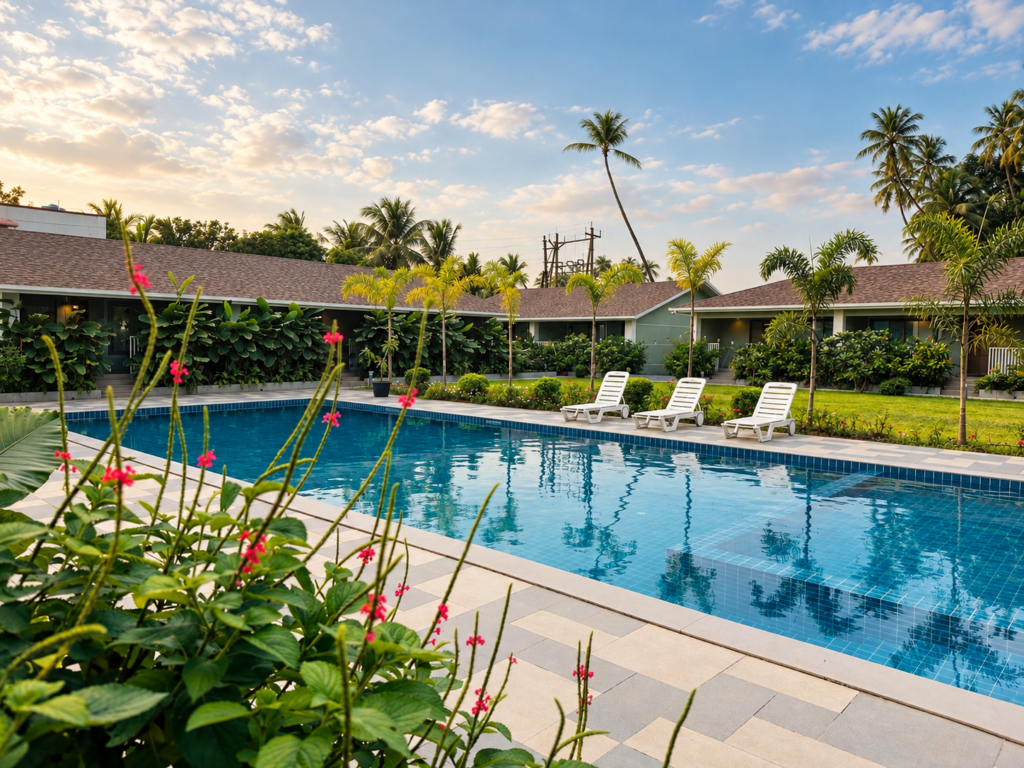 Swimming pool at Florea Resort, Nagaon, Alibag