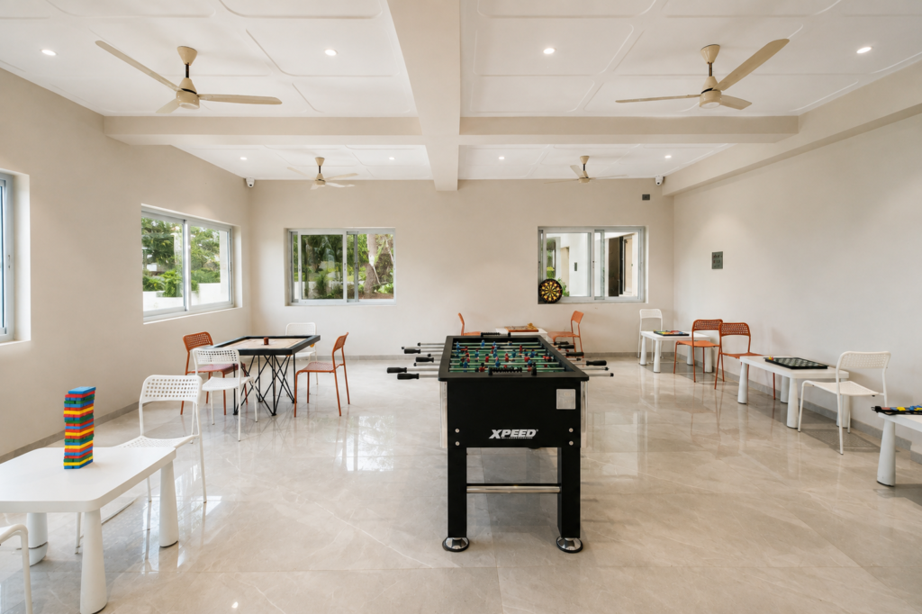 Indoor games area at Florea Resort, Nagaon, Alibag